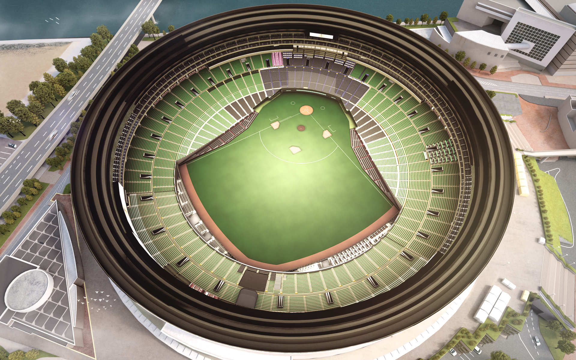 Top-down 3D visualisation of Fukuoka Dome created by 3D Digital Venue
